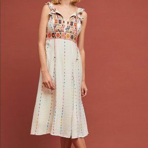 Anthropologie / Maeve Size 6 Embroidered Boho Midi Dress